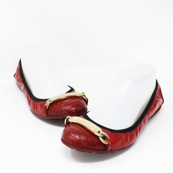 JIMMY CHOO #MCA030 Red Patent Leather Wigmore Cap Toe Ballet Flats
